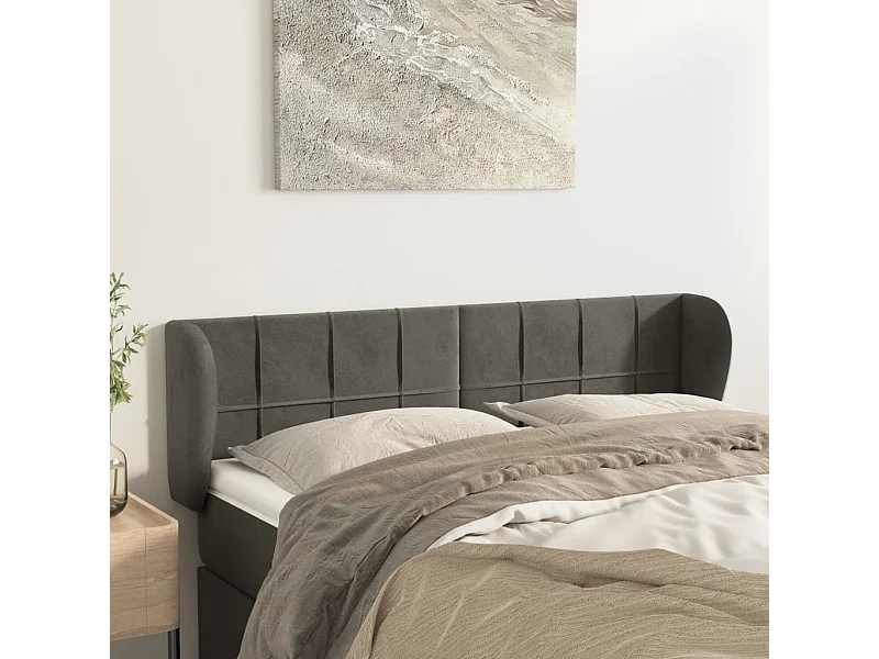 Tête de lit avec oreilles Gris foncé 147x23x78/88 cm Velours