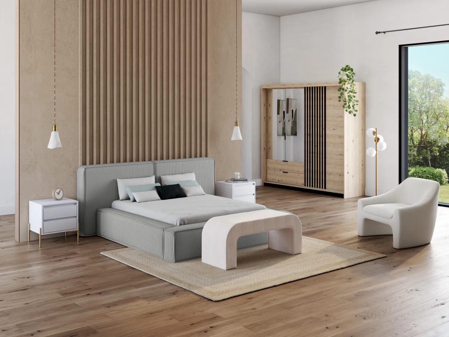Letto con contenitore 180 x 200 cm Velluto a coste Grigio TIMANO di Pascal Morabito