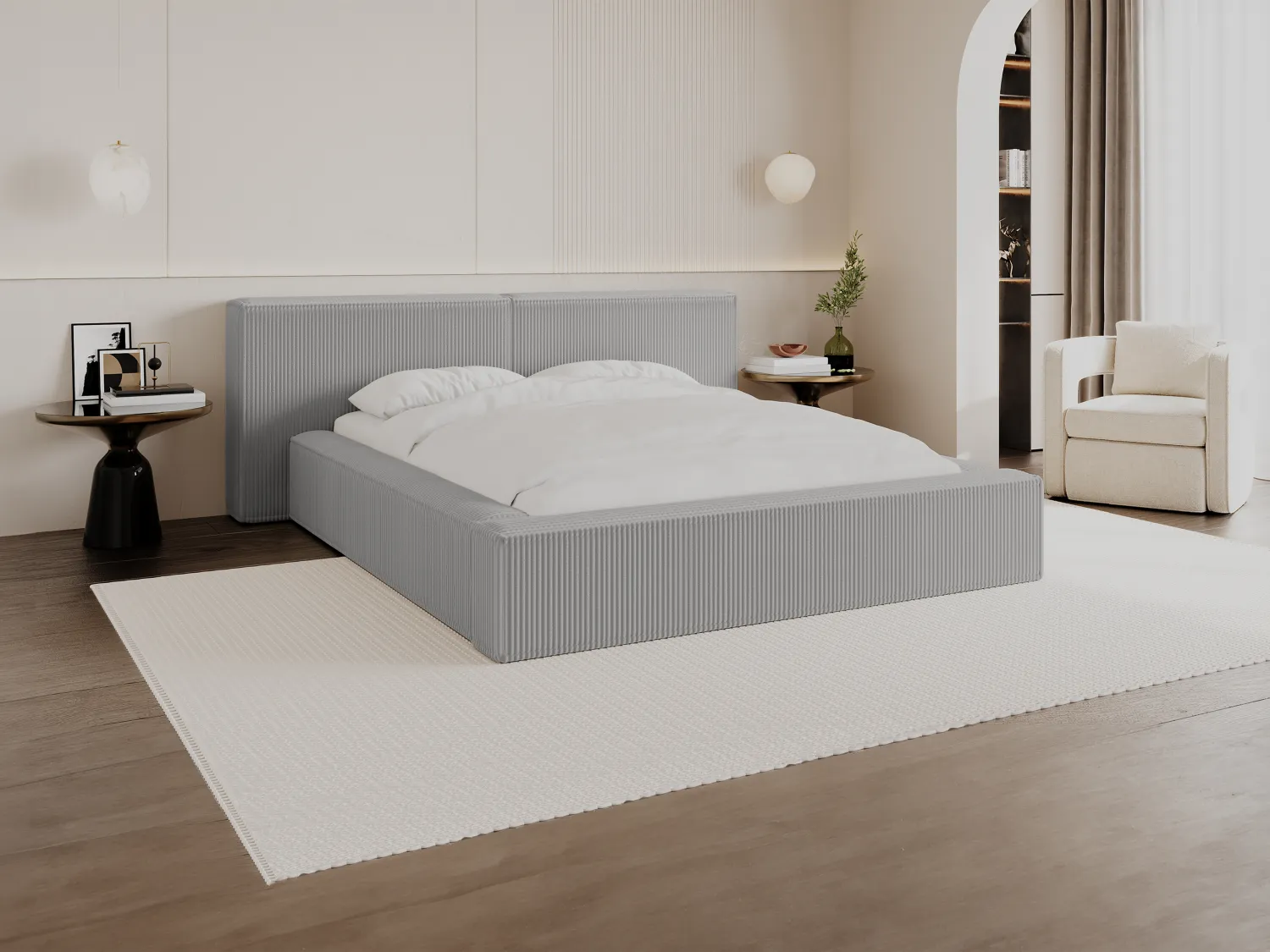 Letto con contenitore 180 x 200 cm Velluto a coste Grigio TIMANO di Pascal Morabito
