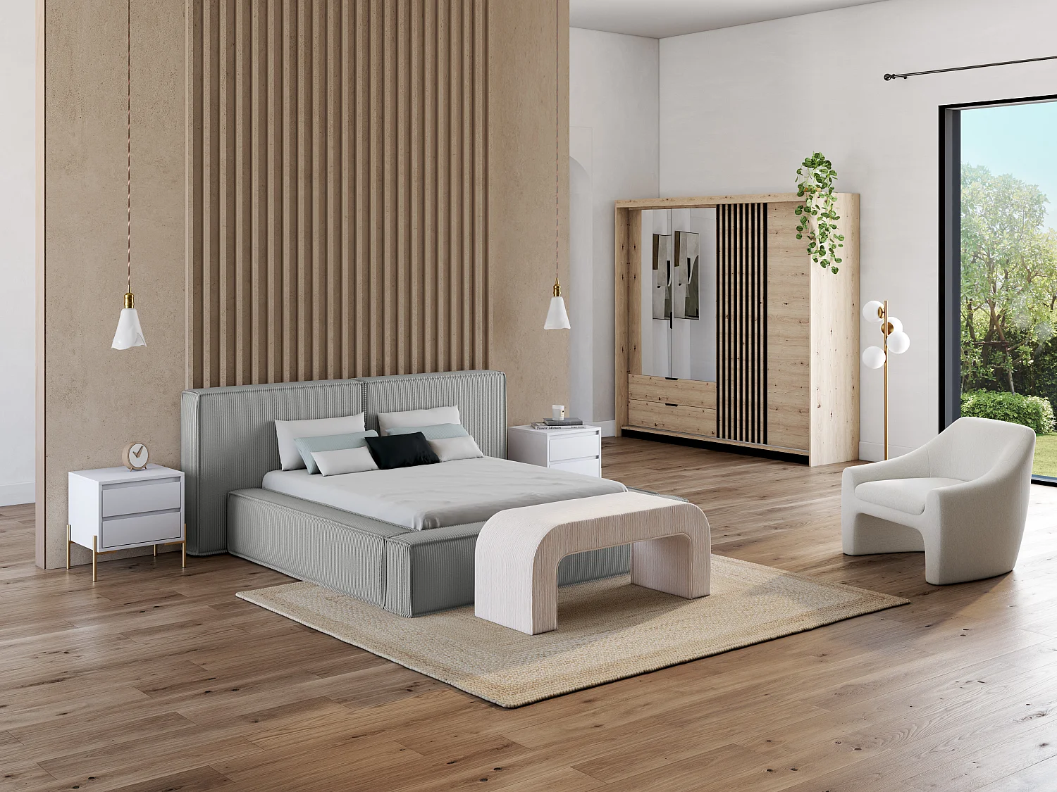 Letto con contenitore 180 x 200 cm Velluto a coste Grigio TIMANO di Pascal Morabito