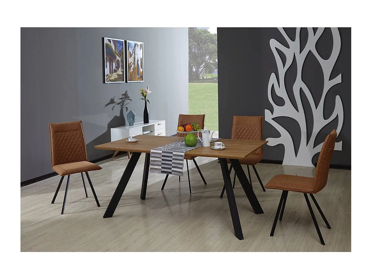 Mesa de jantar "Manhattan" Carvalho/Preto - Design industrial e moderno - 160 x 90 cm