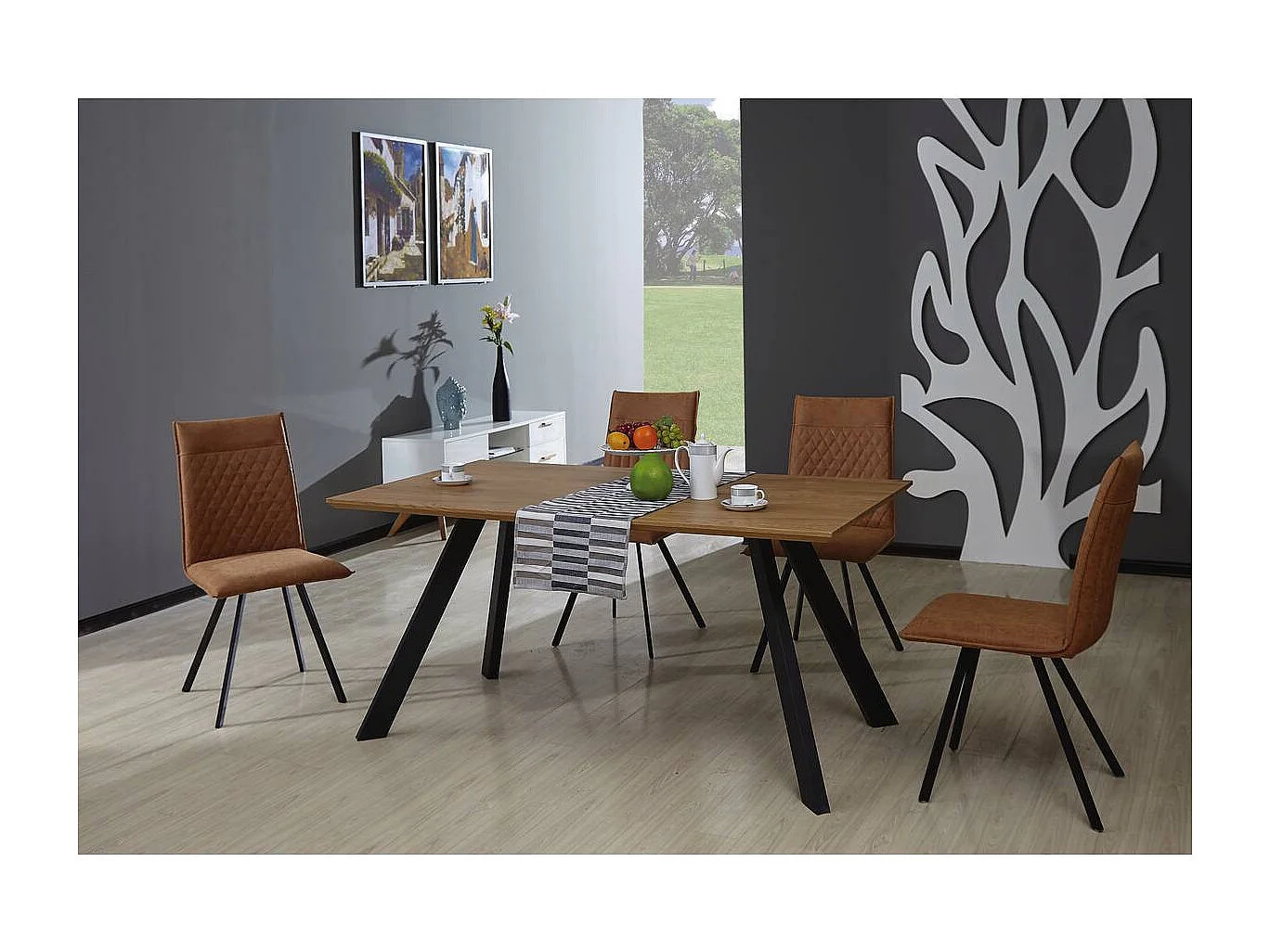 Table repas "Manhattan" Chêne / Noir - 160 x 90 x 75,5 cm