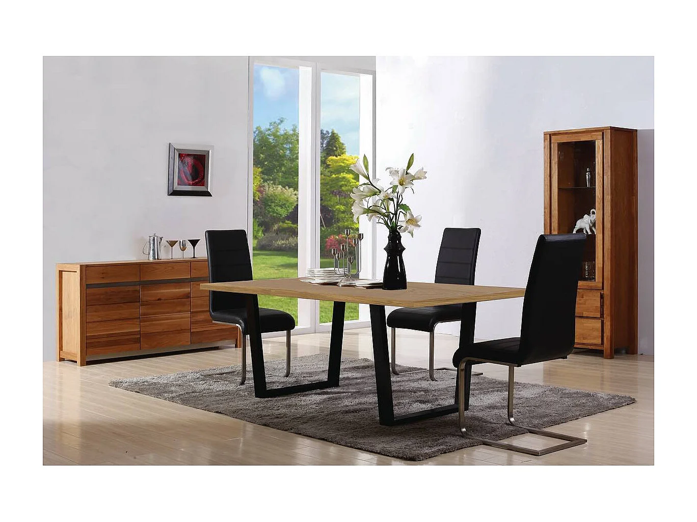 Table repas "Hollywood" - 200 x 100 x 76 cm - couleur: Chêne / Noir