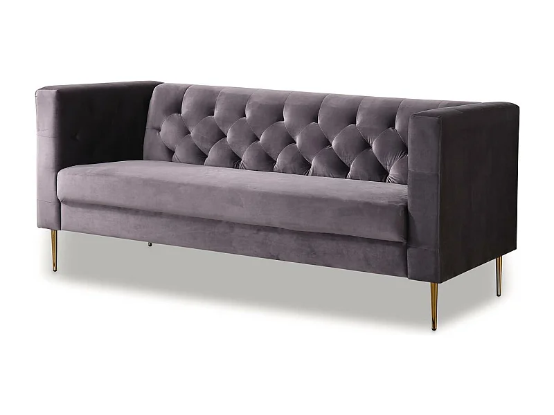 Sofá fixo de veludo "Bruce" cinza 3 lugares - Confortável e elegante