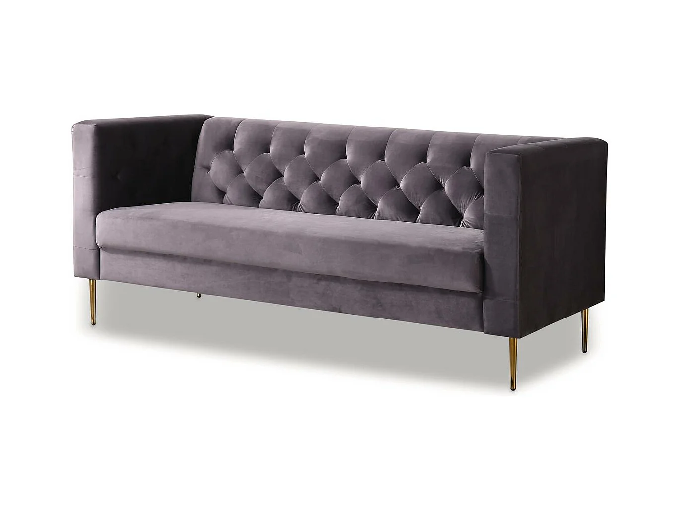 Canapé fixe en velours "Bruce" - 196 x 76 x 82 cm - 3 places - Gris