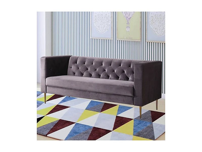 Canapé fixe en velours "Bruce" - 196 x 76 x 82 cm - 3 places - Gris