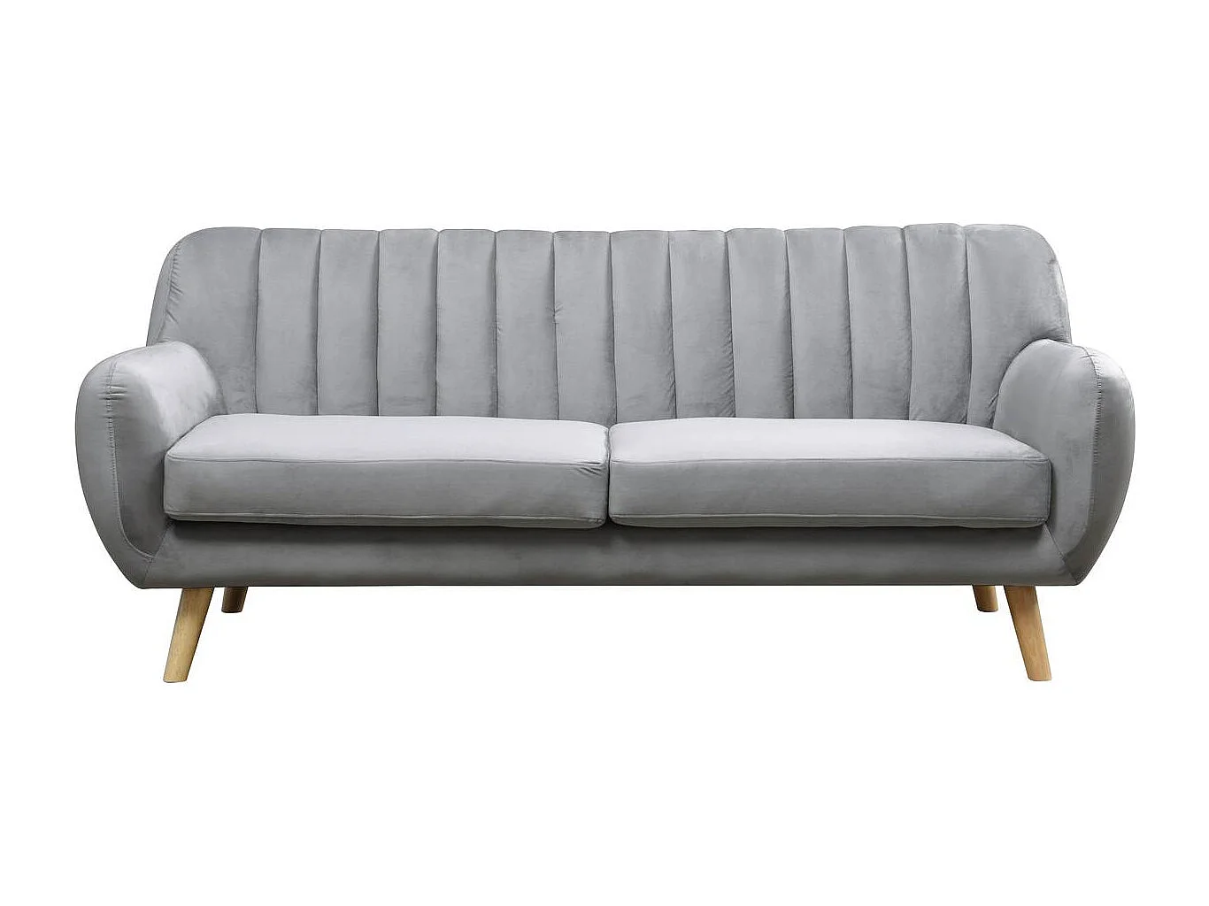 Canapé scandinave fixe en velours "Jarvis" - 3 places - Gris.