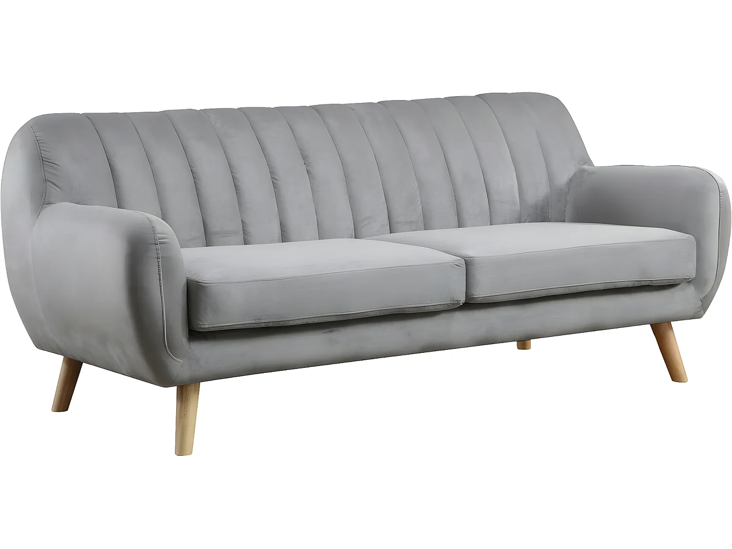 Canapé scandinave fixe en velours "Jarvis" - 3 places - Gris.
