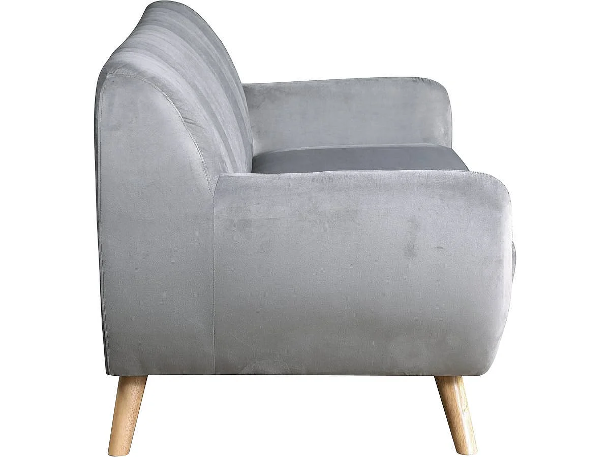 Canapé scandinave fixe en velours "Jarvis" - 3 places - Gris.