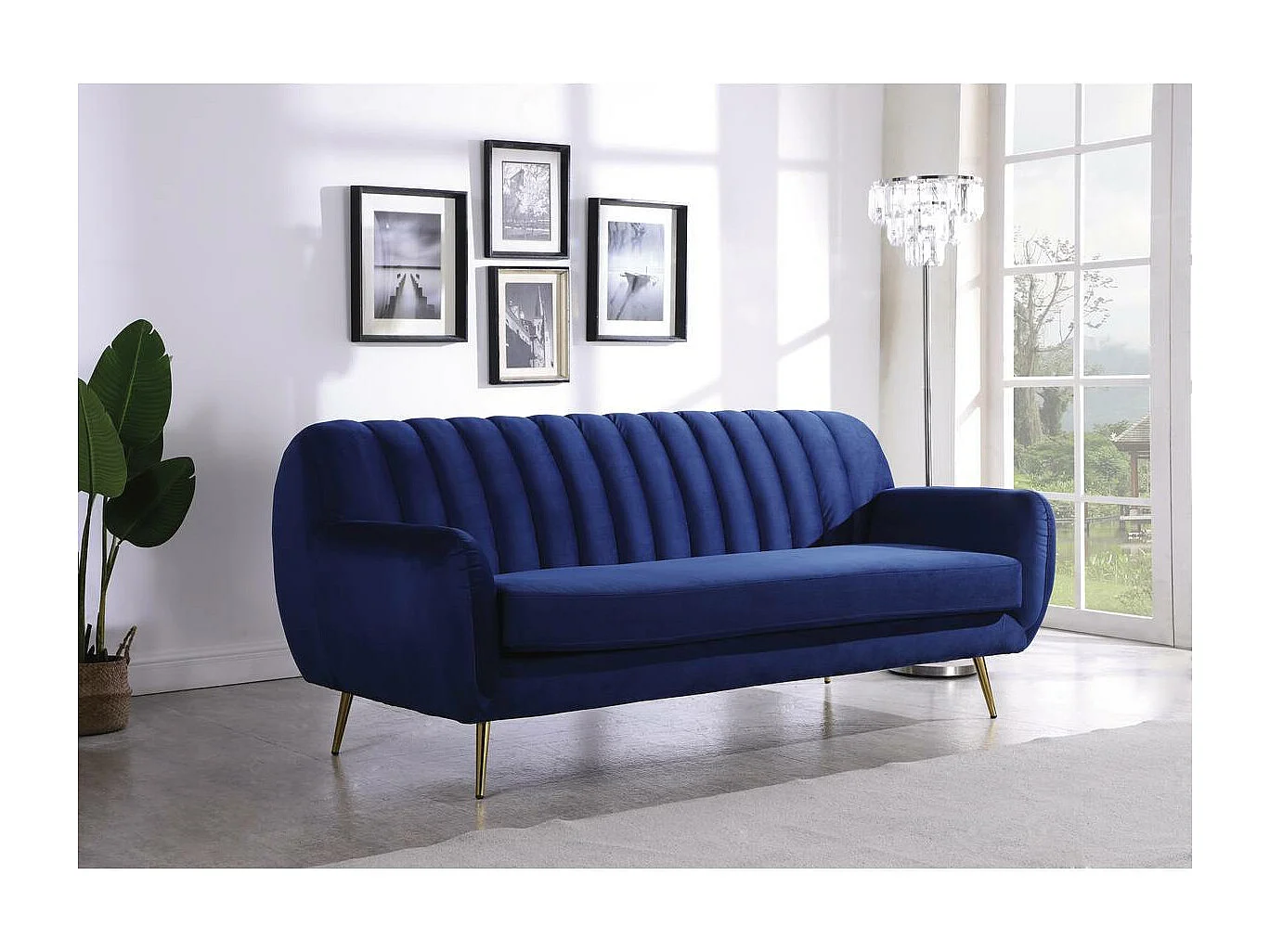 Aksamitna sofa "Evans" - 195 x 84 x 82 cm - 3-osobowa - Ciemnoniebieski