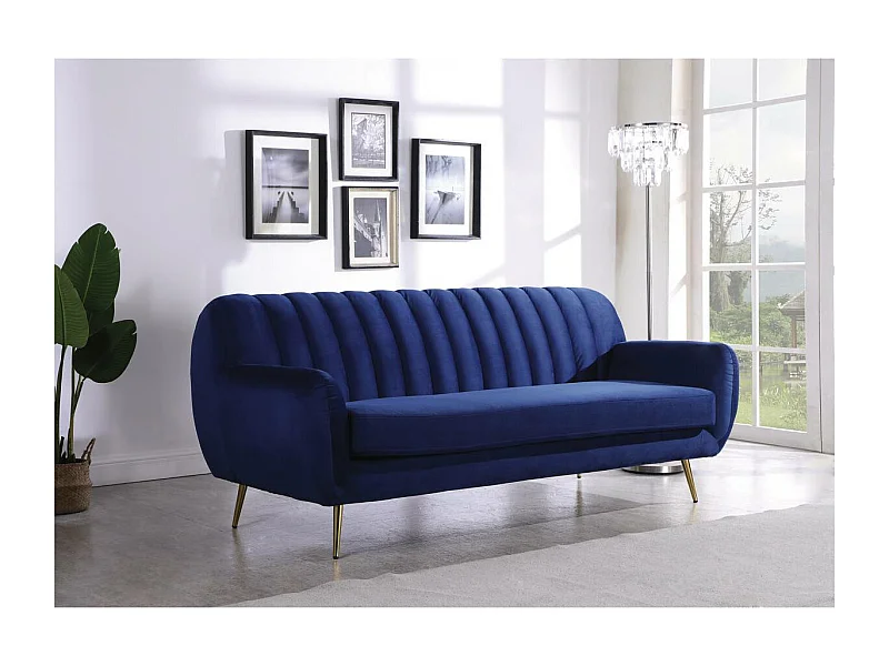 Aksamitna sofa "Evans" - 195 x 84 x 82 cm - 3-osobowa - Ciemnoniebieski