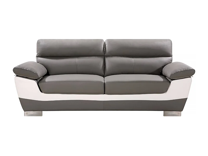 Canapé fixe en cuir reconstitué et PVC " Dallas" - 210 x 88 x 90 cm - 3 places - Gris/Blanc