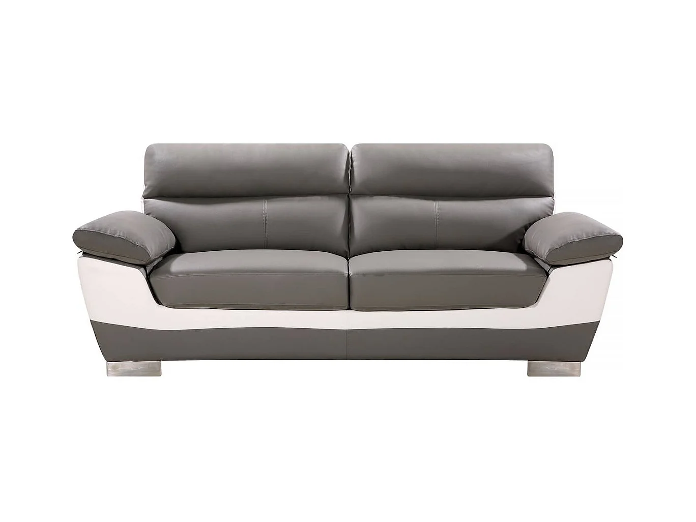 Sofá fixo em couro reconstituído e PVC "Dallas" de 3 lugares cinza/branco com apoios de cabeça