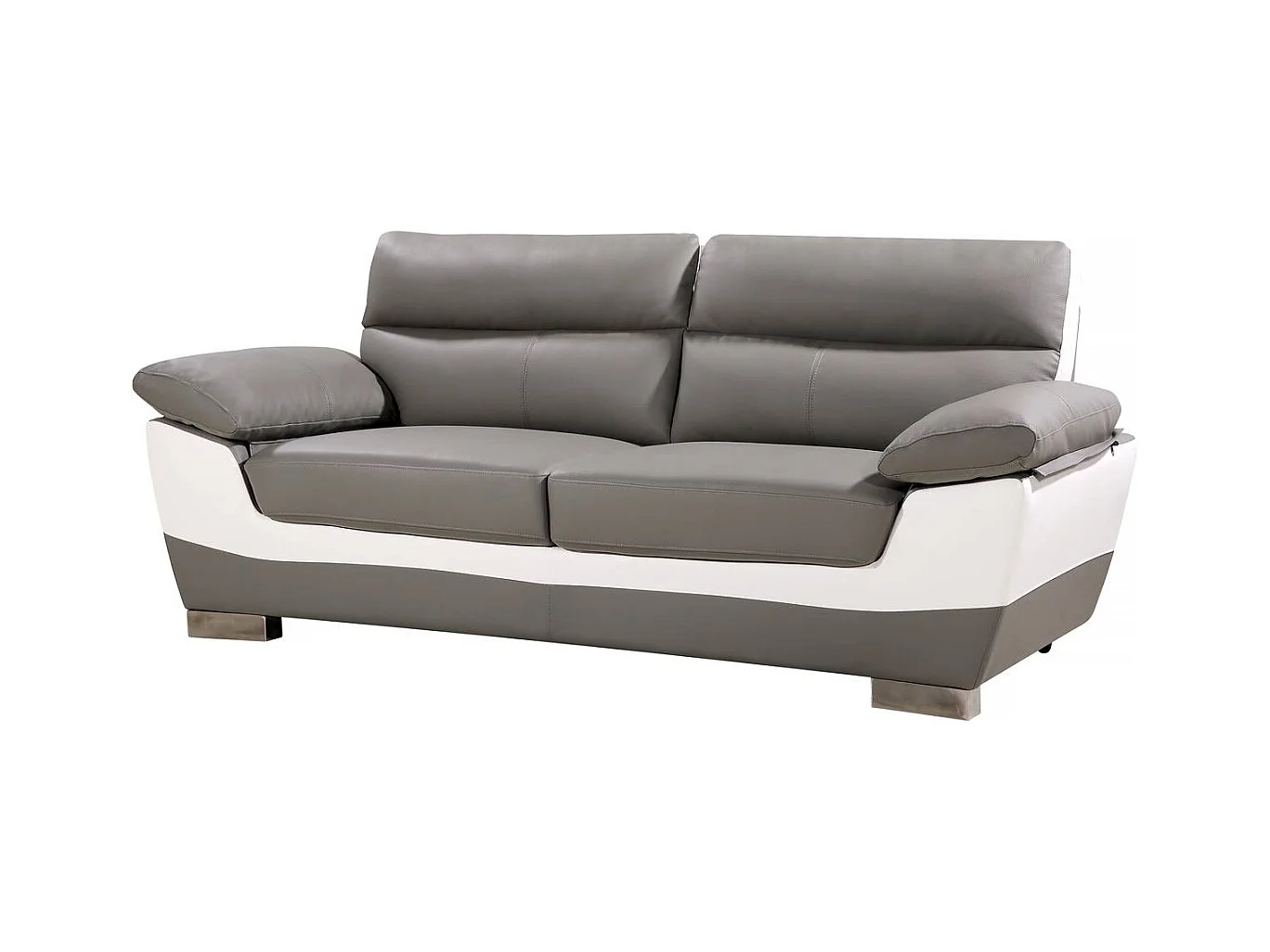 Sofá fixo em couro reconstituído e PVC "Dallas" de 3 lugares cinza/branco com apoios de cabeça