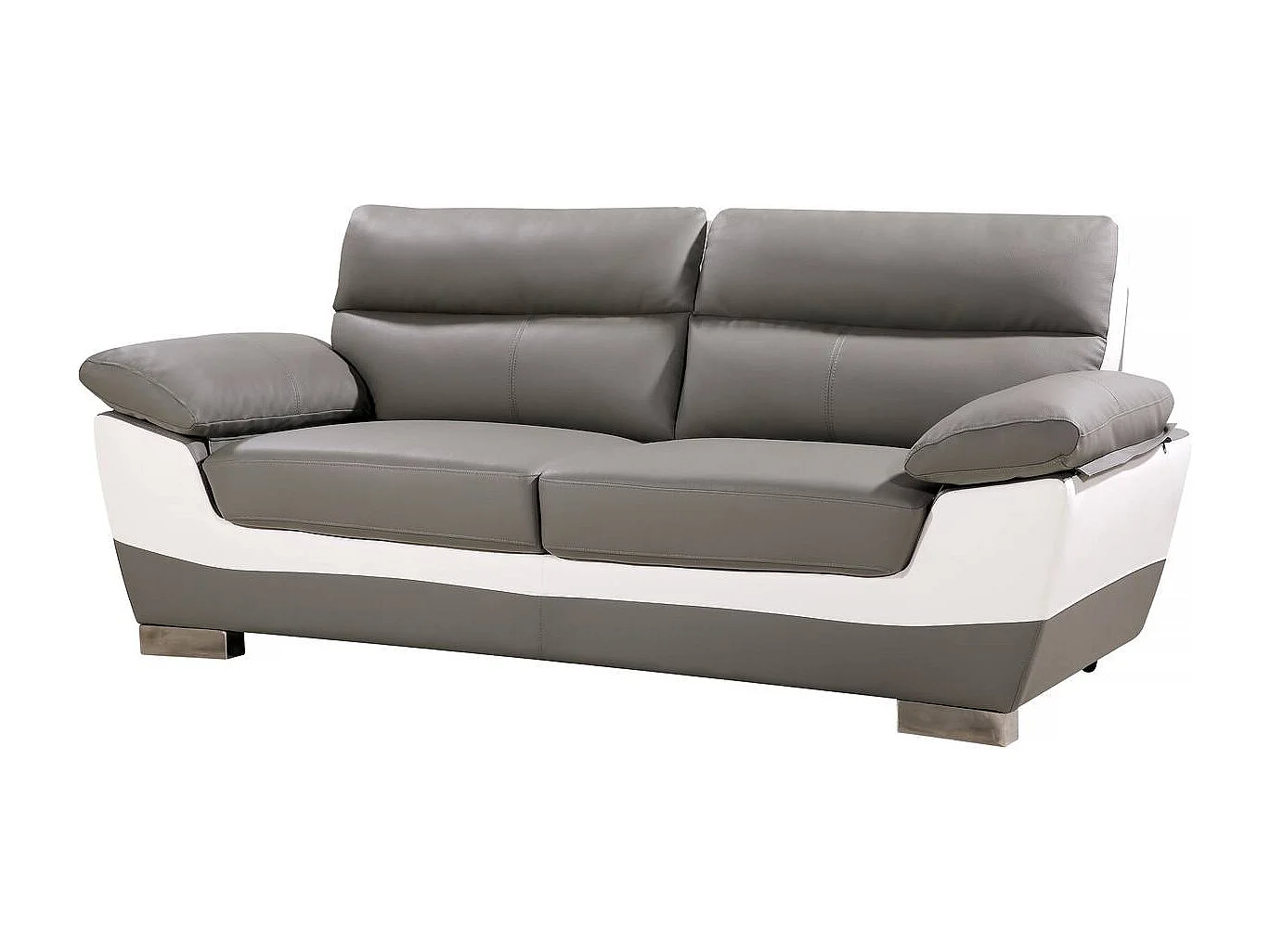 Canapé fixe en cuir reconstitué et PVC " Dallas" - 210 x 88 x 90 cm - 3 places - Gris/Blanc