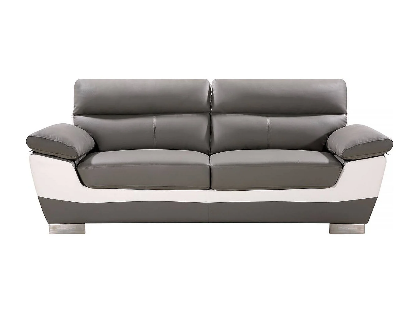 Canapé fixe en cuir reconstitué et PVC " Dallas" - 210 x 88 x 90 cm - 3 places - Gris/Blanc