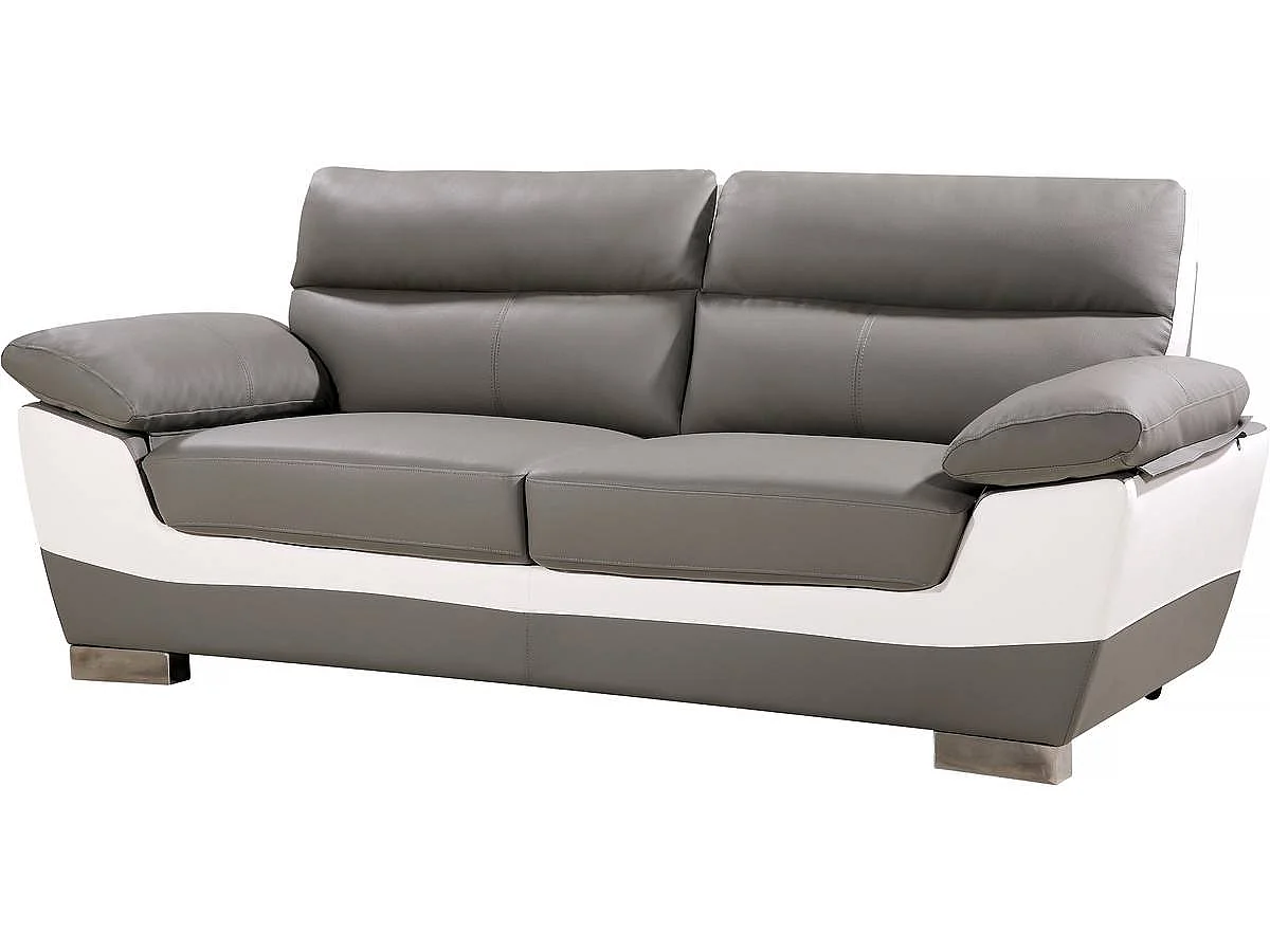 Bank gereconstrueerd leer en pvc meubel bankstel "Dallas" - 210 x 88 x 90 cm - 3 zits - Grijs / Wit
