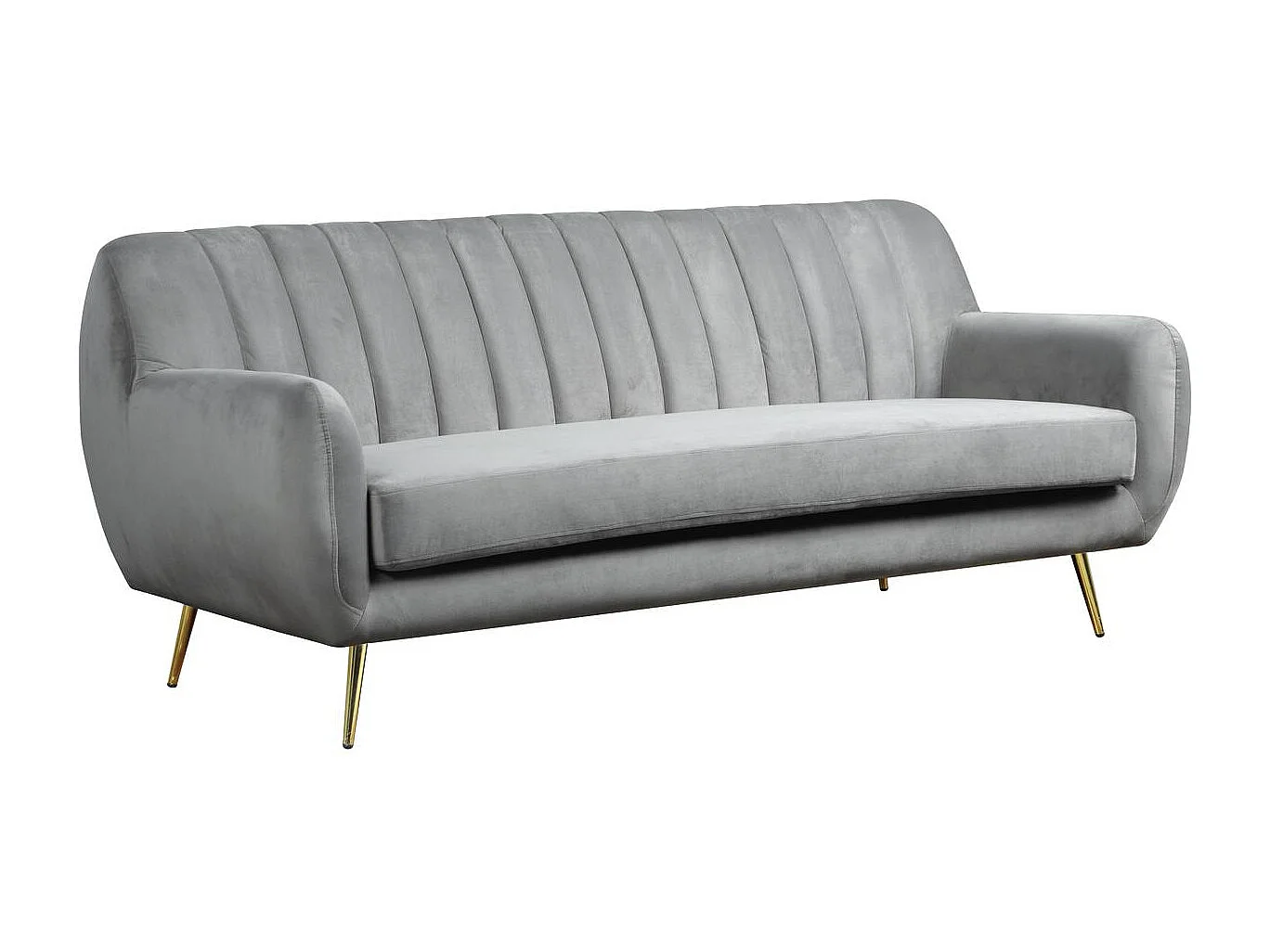 Elegante Grijze Fluwelen Bank "Evans" - 3-Zits - Scandinavisch Design - Metalen Poten