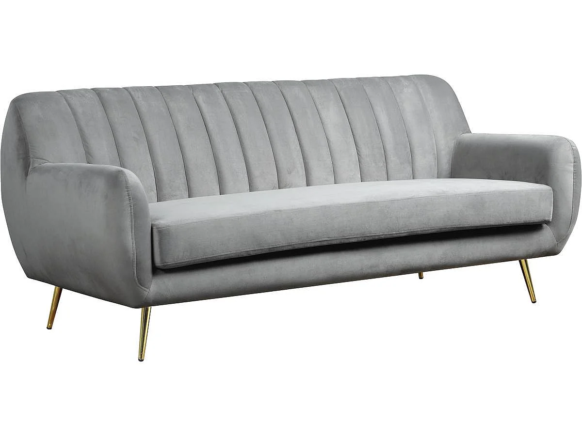 Elegant Grå Sammetsoffa "Evans" - 3 Sits - Skandinavisk Design - Metallben