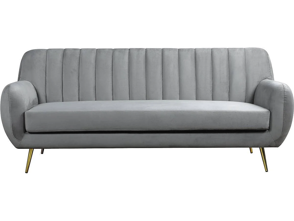 Elegant Grå Sammetsoffa "Evans" - 3 Sits - Skandinavisk Design - Metallben