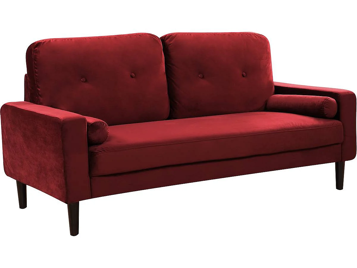 Canapé droit fixe en velours "Monika" - 3 places - Bordeaux