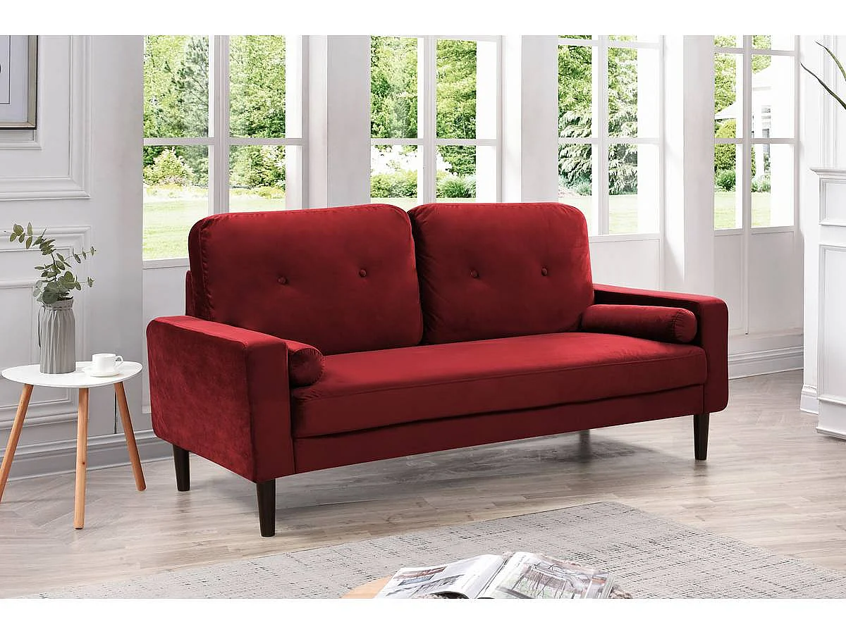 Canapé droit fixe en velours "Monika" - 3 places - Bordeaux