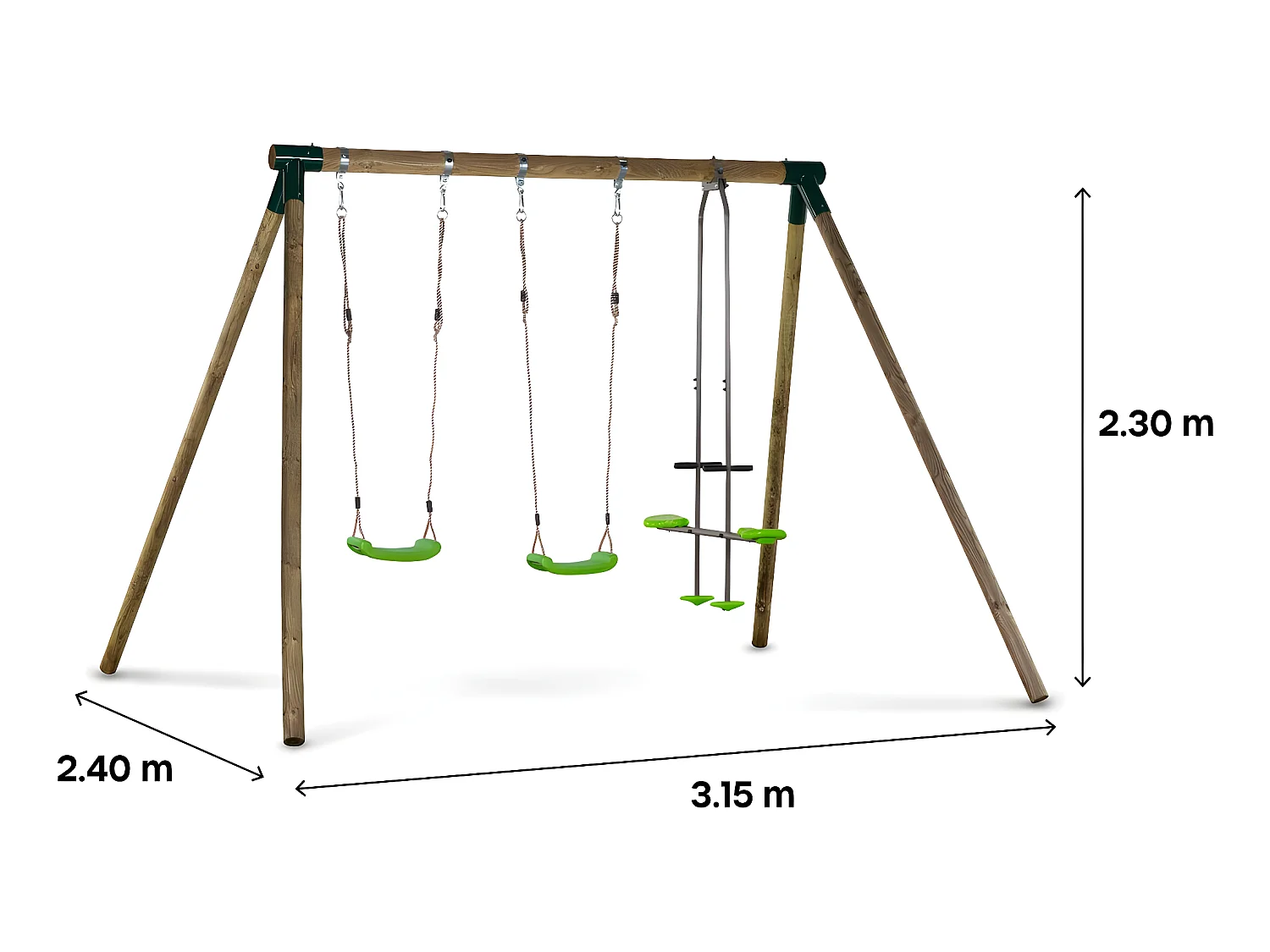 Columpio de madera "Lana" - Con 2 columpios y 1 cara a cara