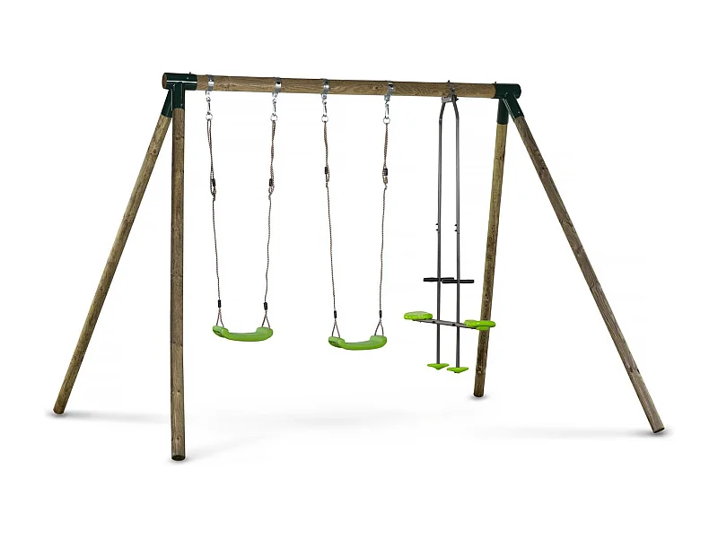 Altalena in legno "Lana" - Con 2 altalene e 1 Cavalluccio