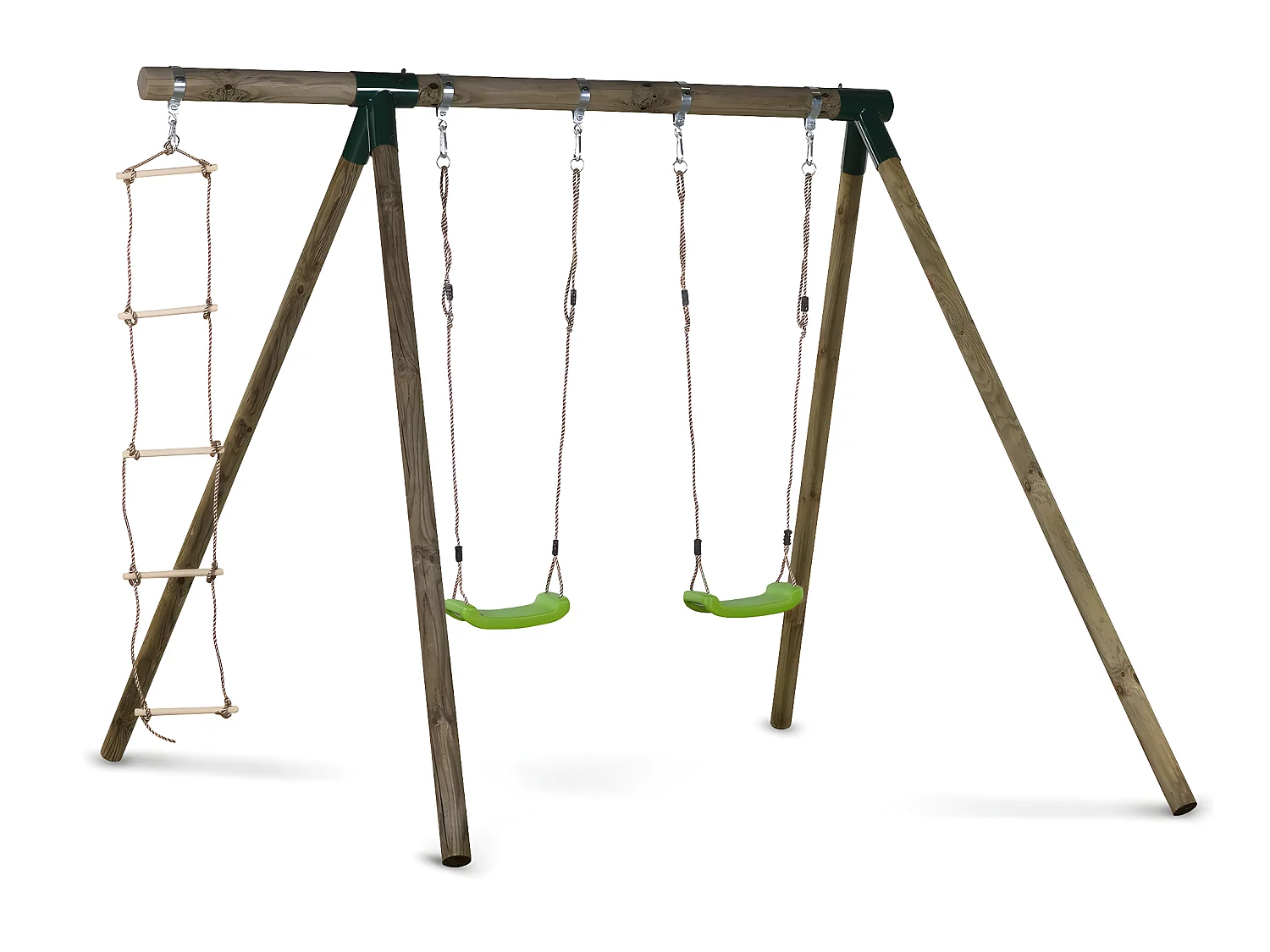 Portique bois "Timo" - Avec 2 balançoires et 1 échelle de corde.