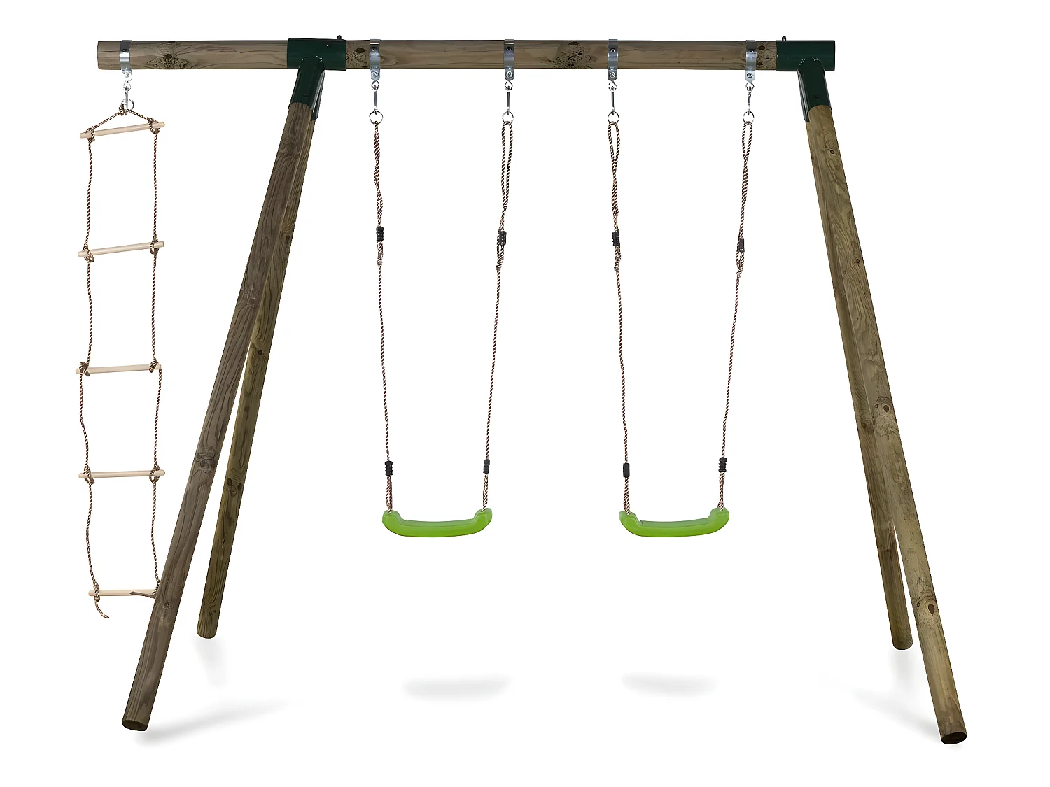 Portique bois "Timo" - Avec 2 balançoires et 1 échelle de corde.