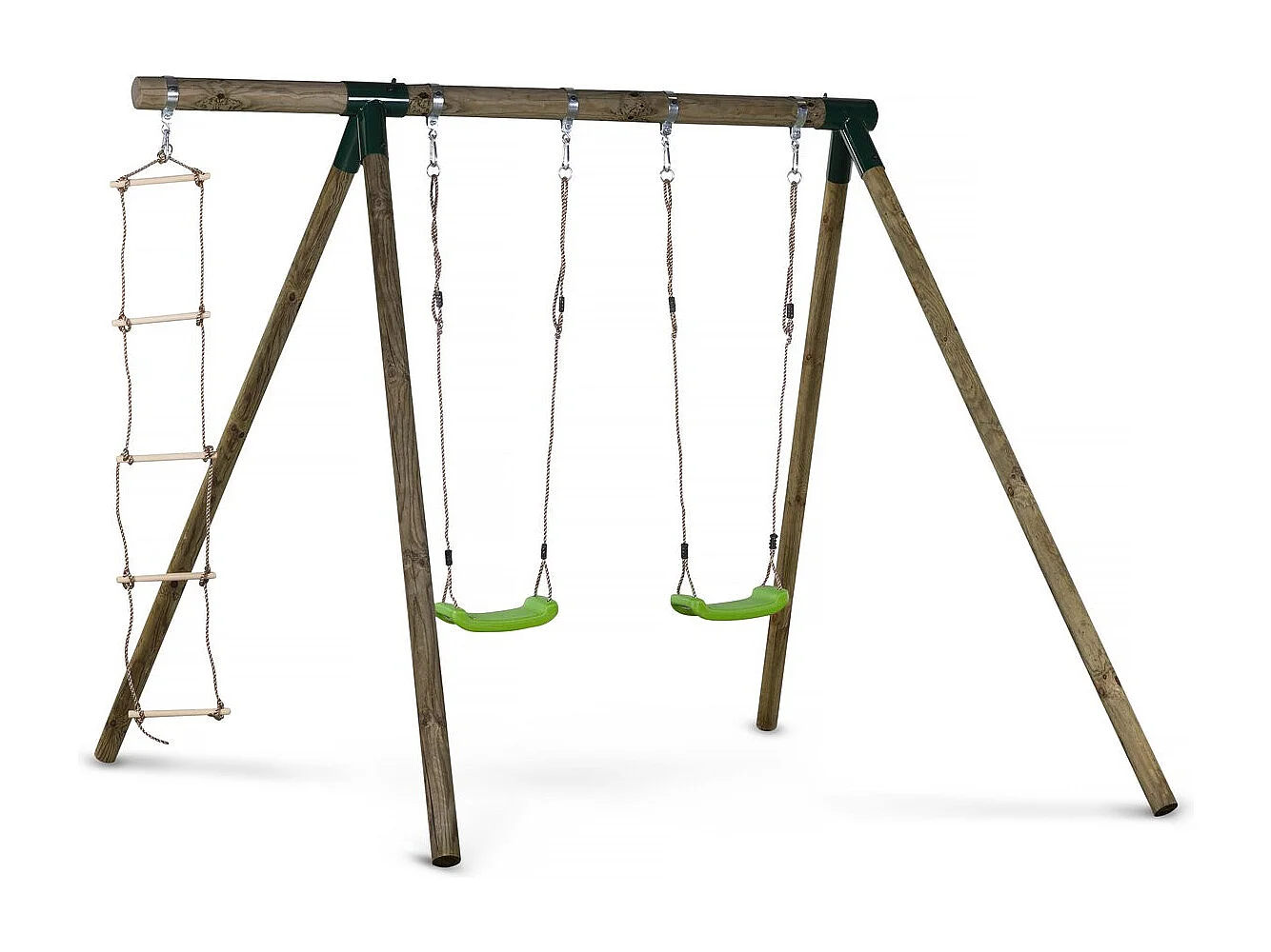 Portique bois "Timo" - Avec 2 balançoires et 1 échelle de corde.