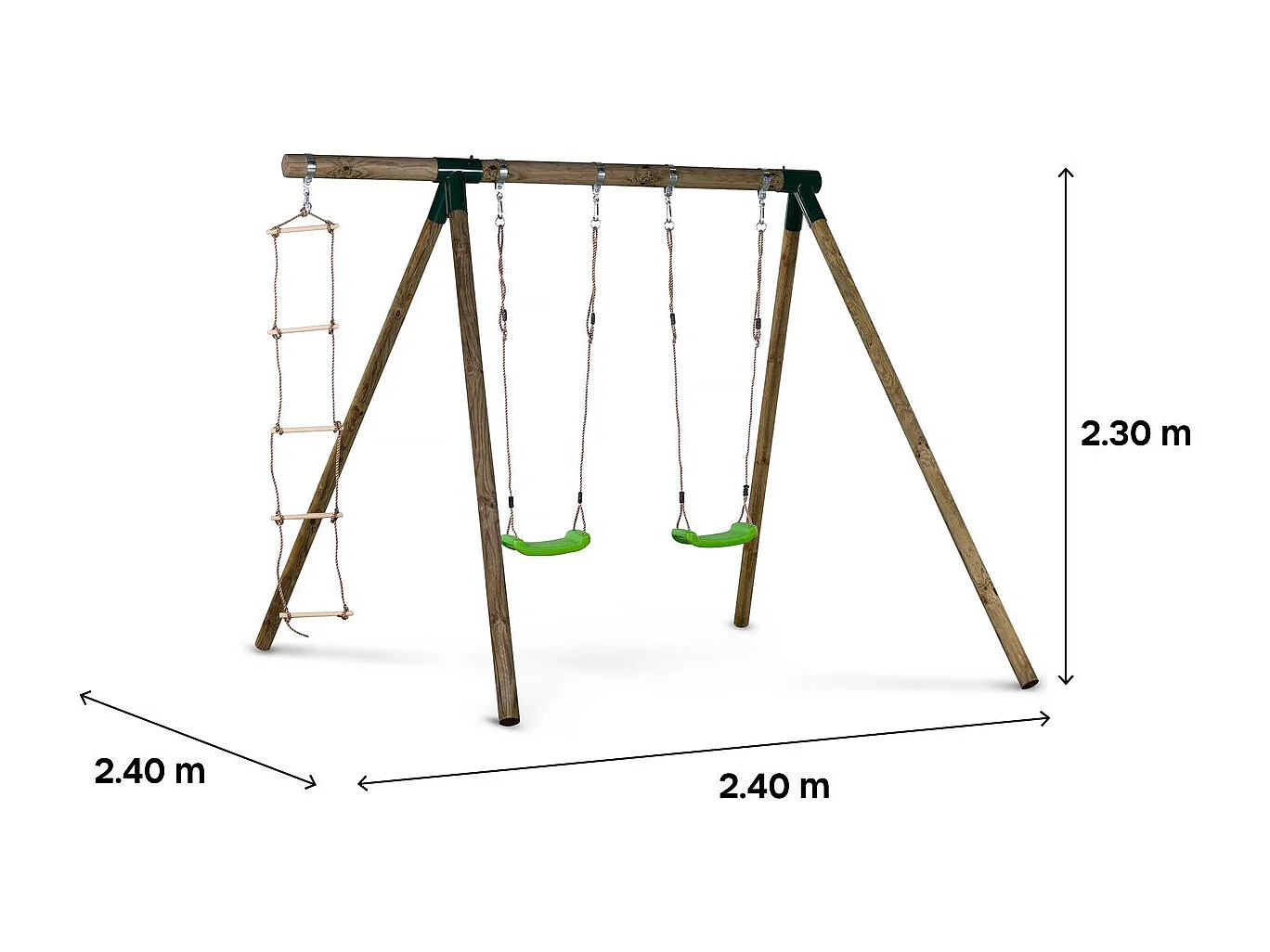 Portique bois "Timo" - Avec 2 balançoires et 1 échelle de corde.