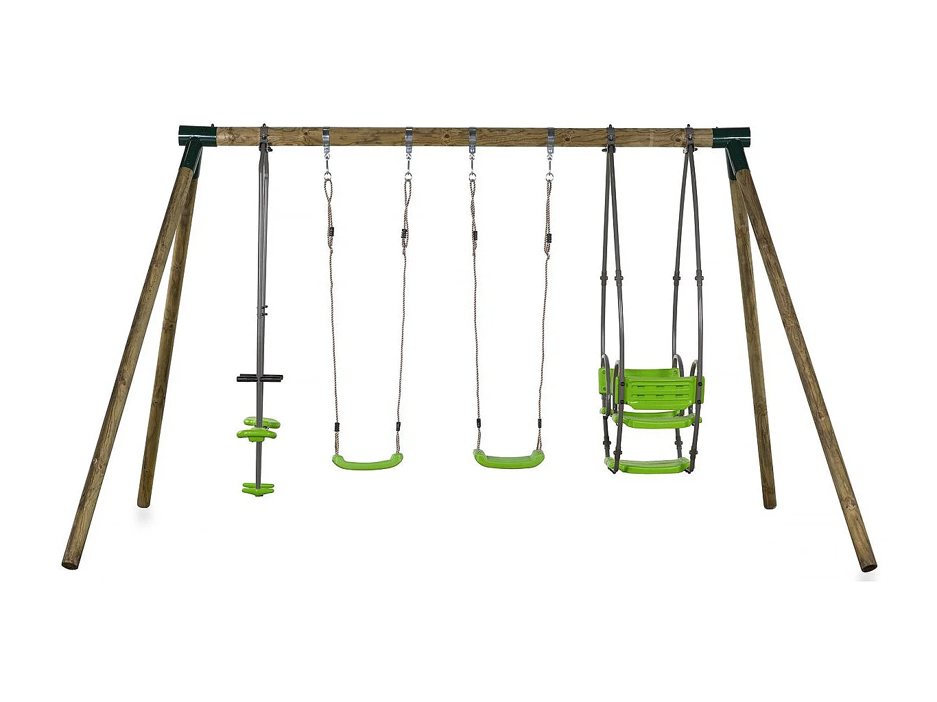 Portique bois "Nelio" - Avec 2 balançoires , 1 vis-à-vis et 1 nacelle.