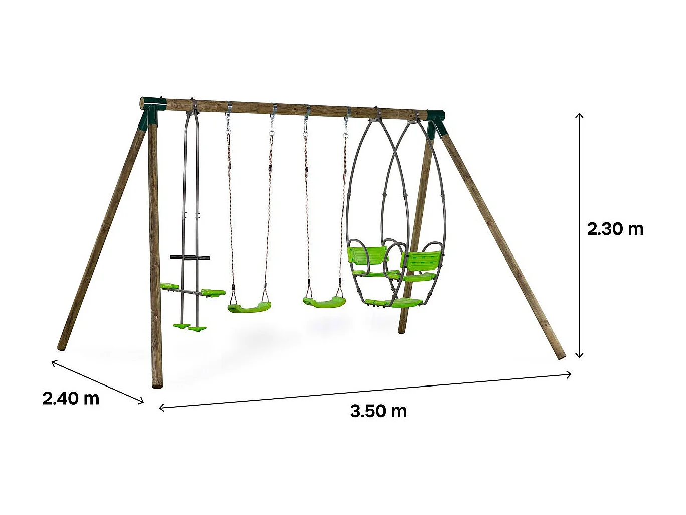 Portique bois "Nelio" - Avec 2 balançoires , 1 vis-à-vis et 1 nacelle.