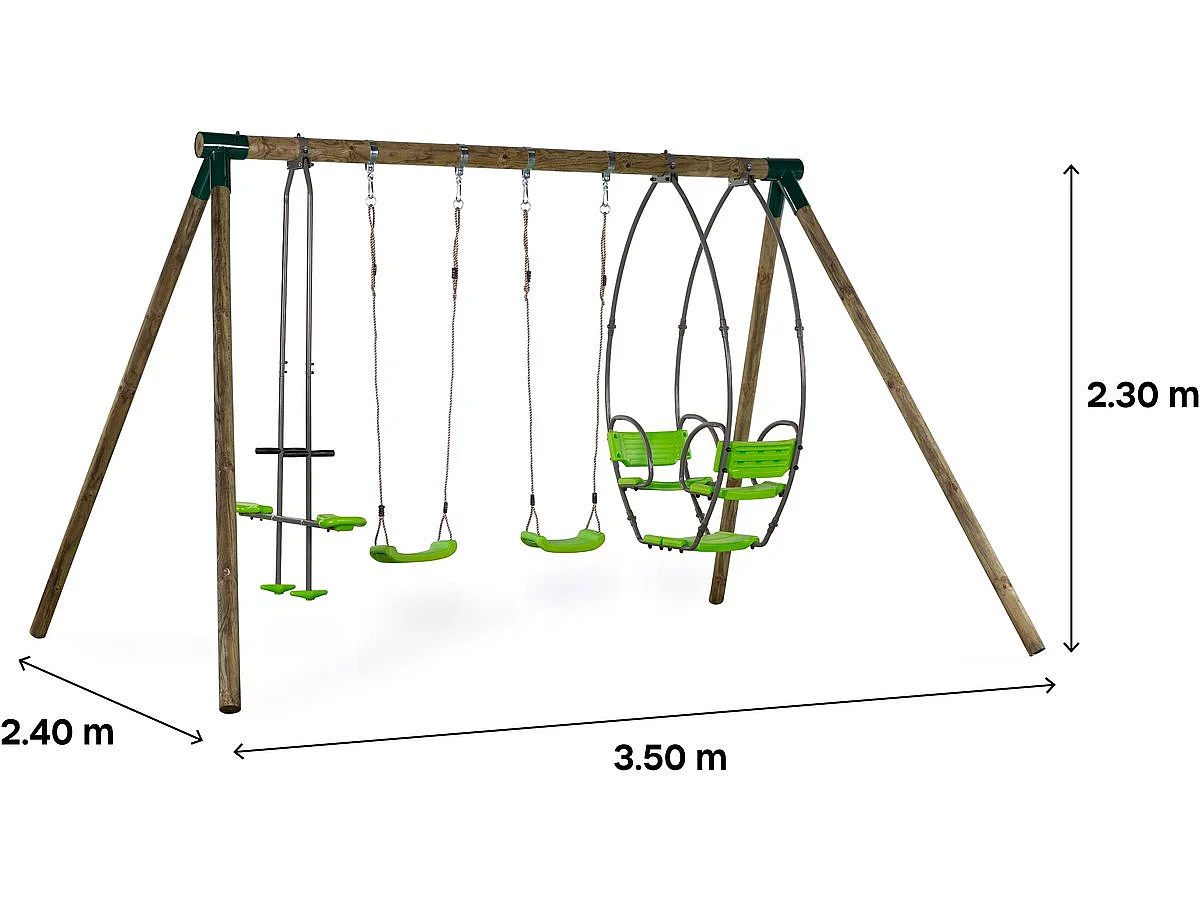 Houten schommel speeltoestel "Nelio" - Met 2 schommels, 1 duo schommel en 1 gondel.