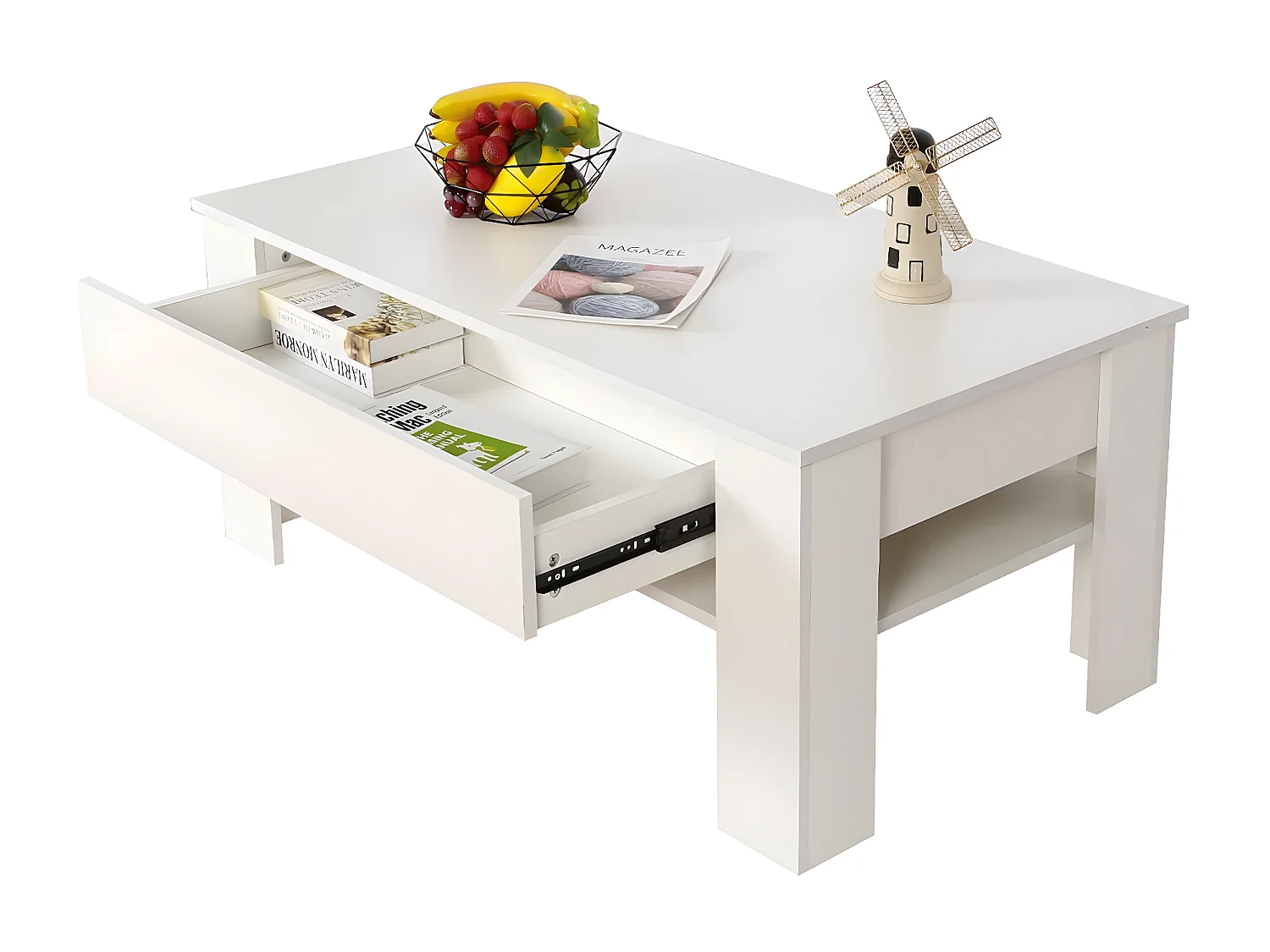 Table basse tiroir rectangulaire "Joy" - Blanc