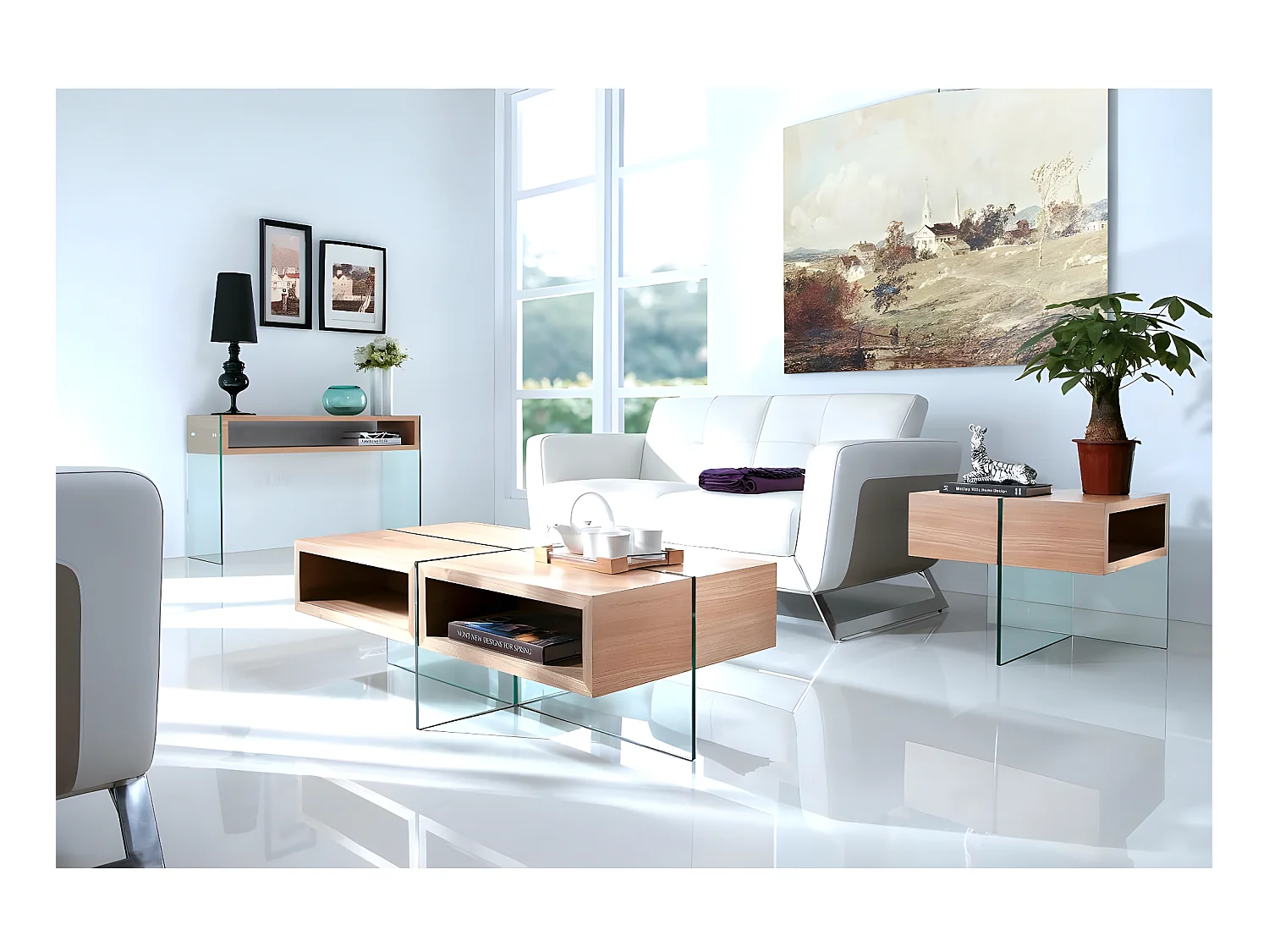 Mesa de centro "Venezia" - 60 x 60 x 50 cm - Acabado roble