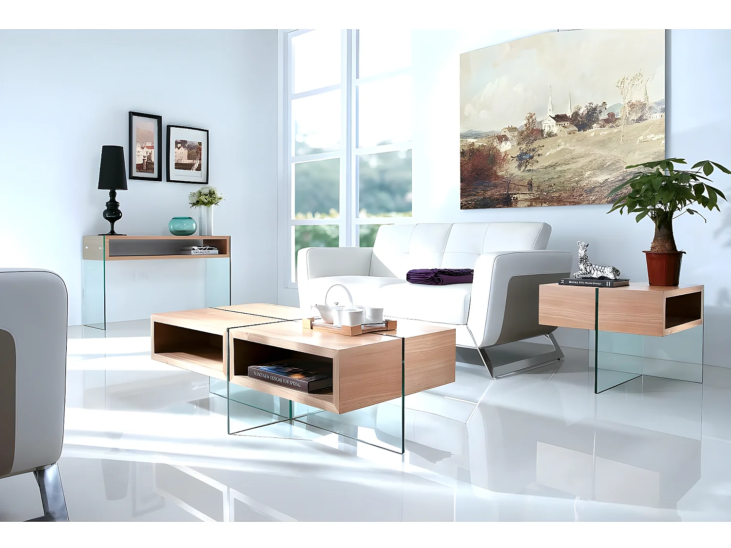 Mesa de centro "Venezia" - 60 x 60 x 50 cm - Acabado roble