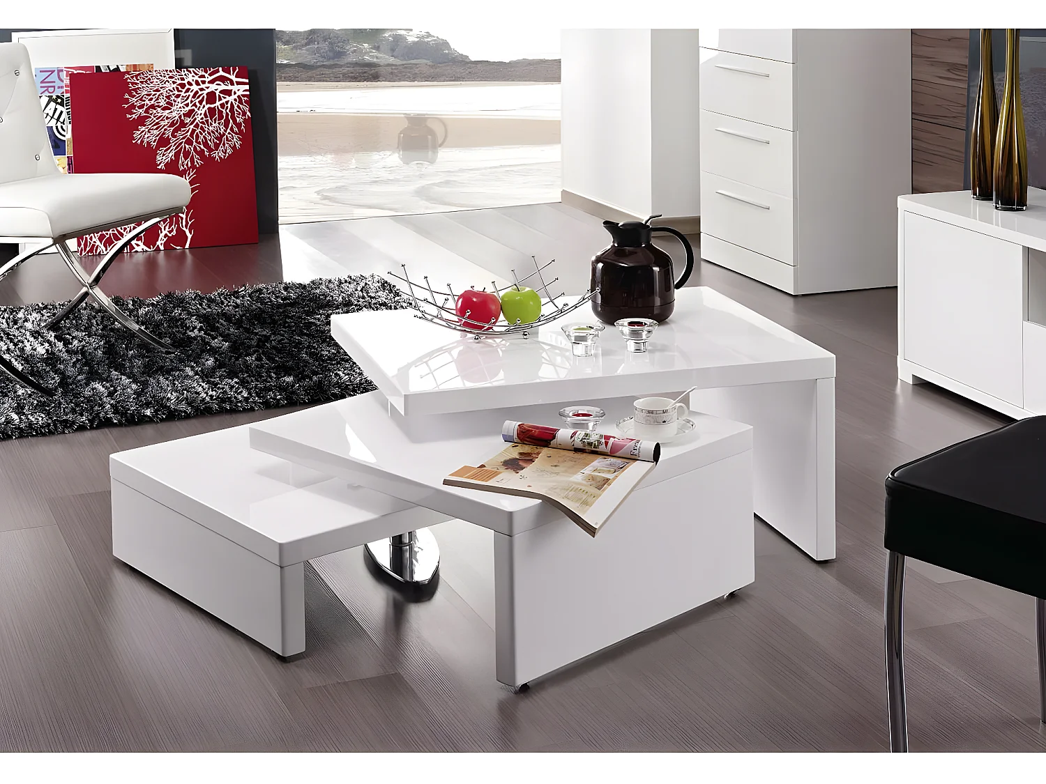 Table basse design "Elysa" - 80 x 59 x 37,5 cm - Blanc laqué