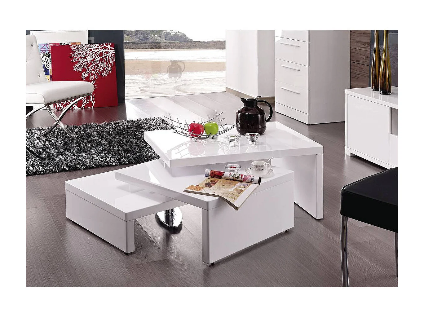 Table basse design "Elysa" - 80 x 59 x 37,5 cm - Blanc laqué
