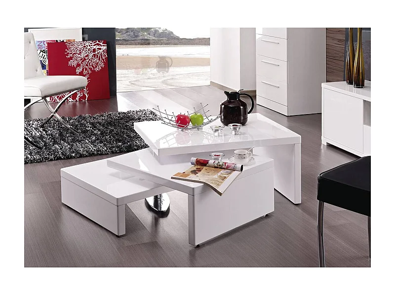 Salontafel design "Elysa" - 80 x 59 x 37,5 cm - Wit gelakt