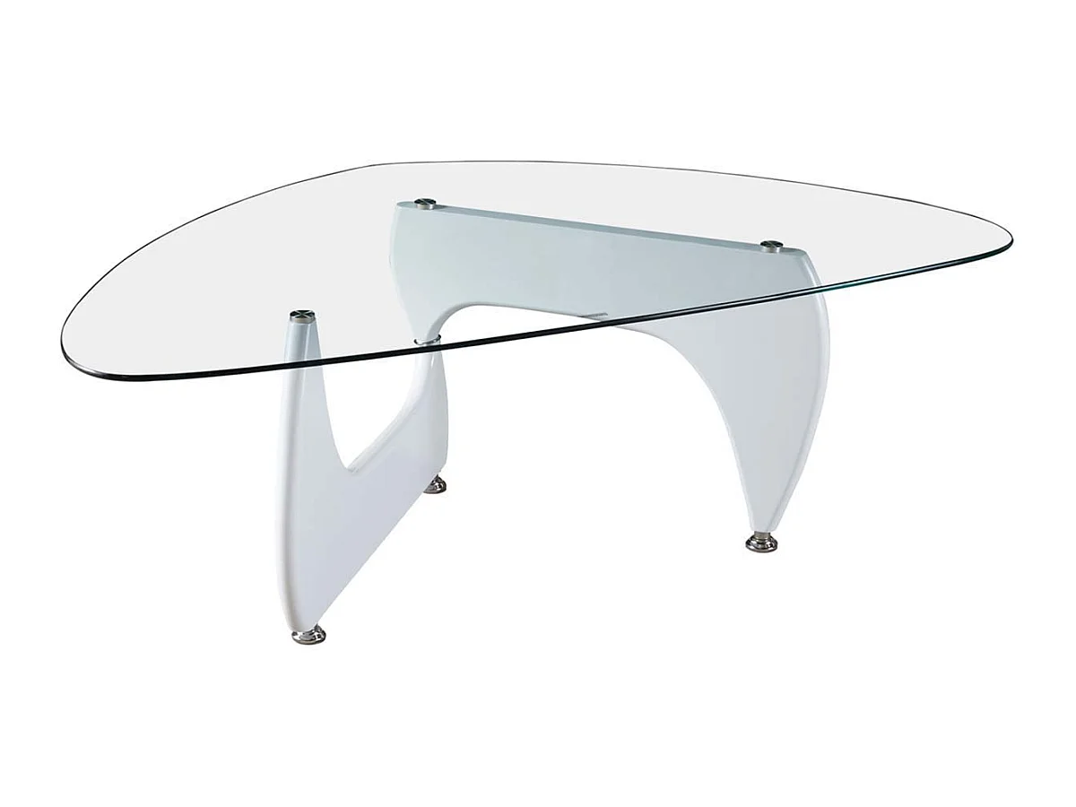 Mesa de centro "Tara" - Tampo de vidro e estrutura em MDF lacado branco - 120 x 70 cm