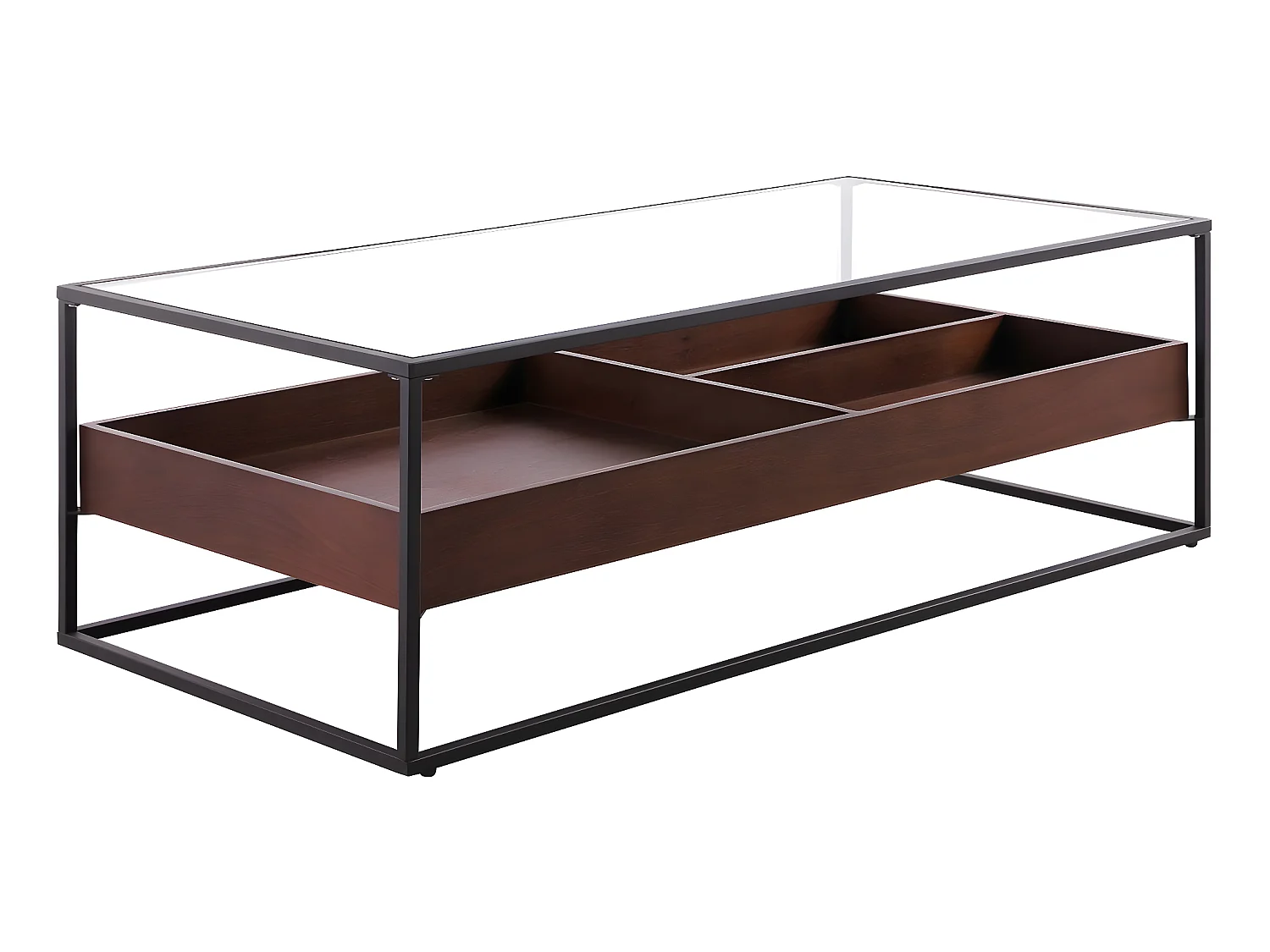 Table basse "NEO" - 120 x 60 x 40 cm - Verre trempé / Bois naturel