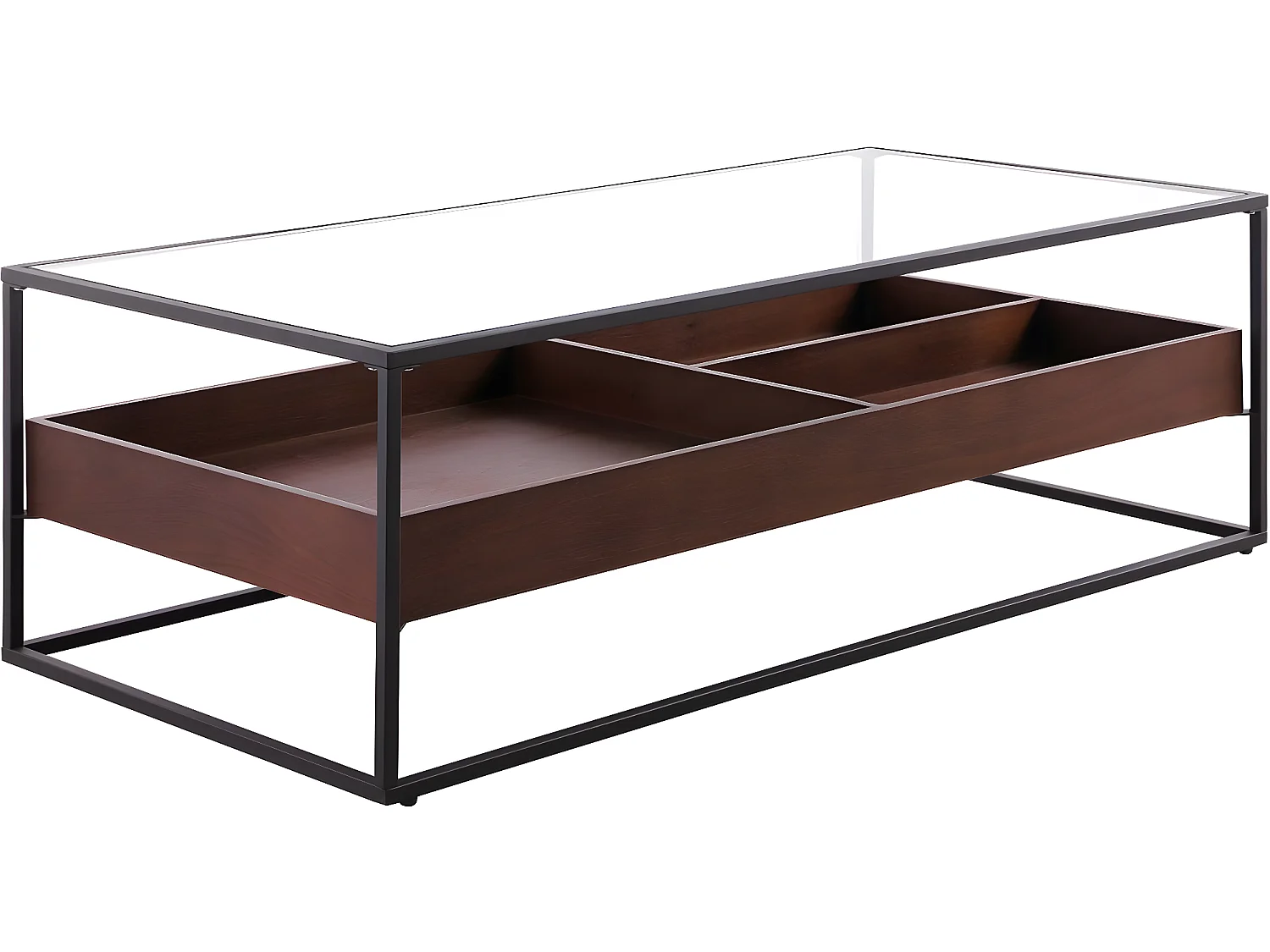 Table basse "NEO" - 120 x 60 x 40 cm - Verre trempé / Bois naturel