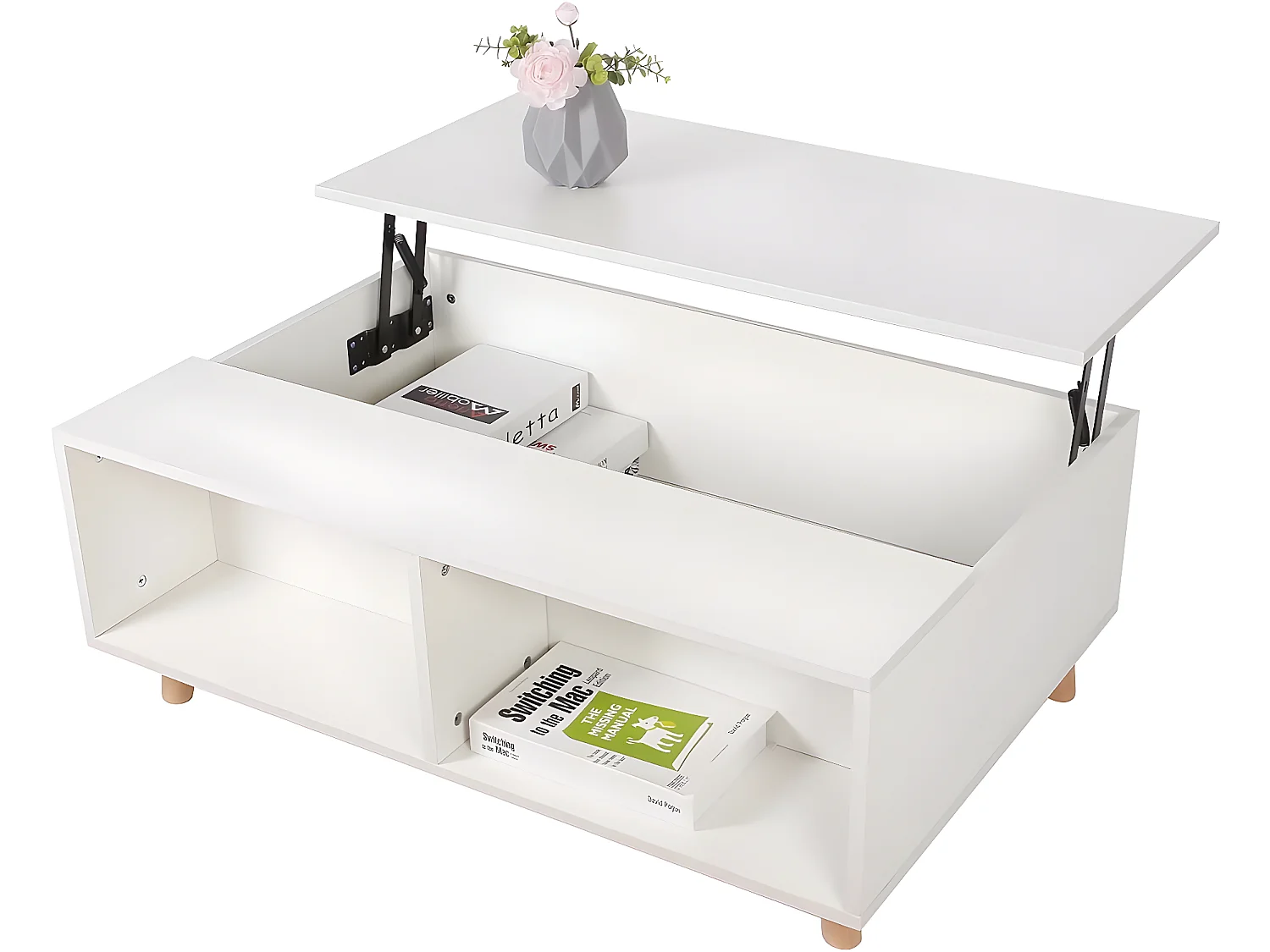 Table basse plateau relevable "Anae" 100 x 68 x 38 cm - Blanc