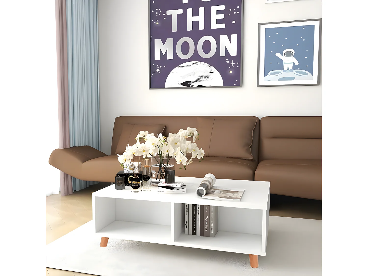 Table basse plateau relevable "Anae" 100 x 68 x 38 cm - Blanc