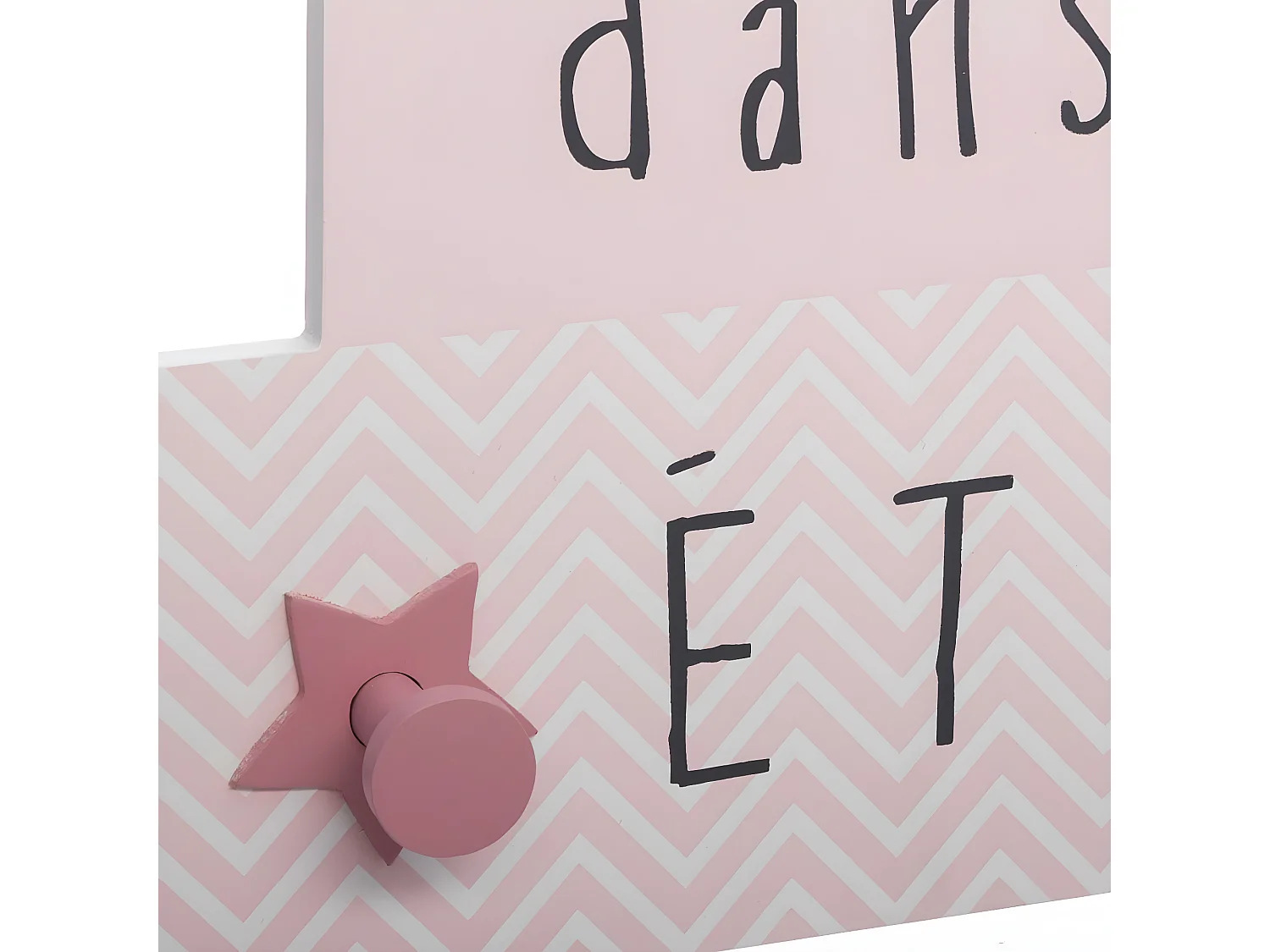 Patère Enfant La Tête dans les étoiles 5 crochets en Bois Rose L 48 x H 34 cm