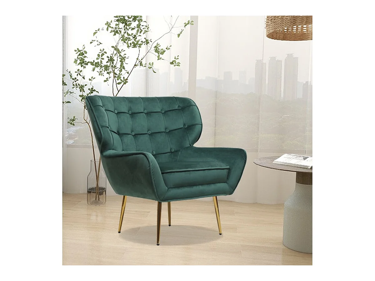 Fauteuil en velours "Austin" - 79 x 71 x 79.5 cm - Vert