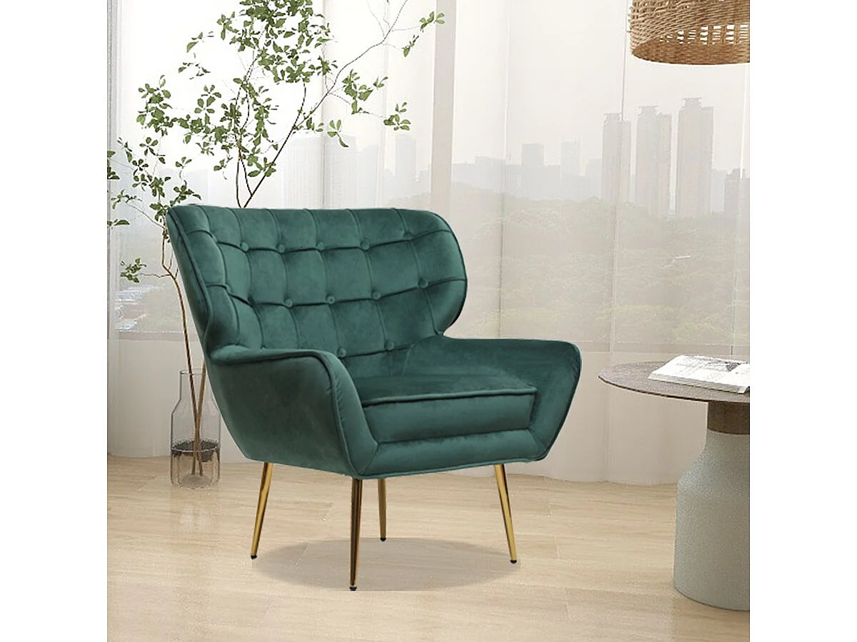 Fauteuil en velours "Austin" - 79 x 71 x 79.5 cm - Vert