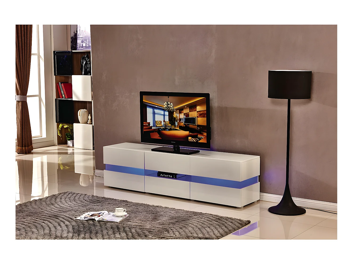 Mobile TV LED "Vida" - 177 x 39 x 45 cm - Bianco laccato